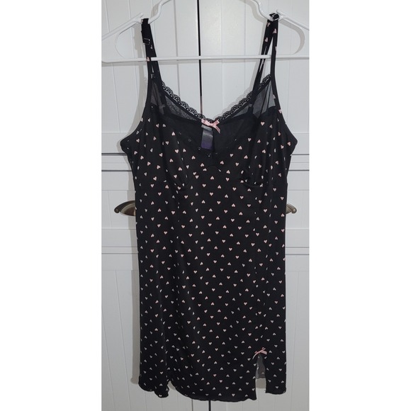 Secret Treasures Nightgown Set 2PK Medium Pink Lace Black Heart Print Chemise - Picture 10 of 10